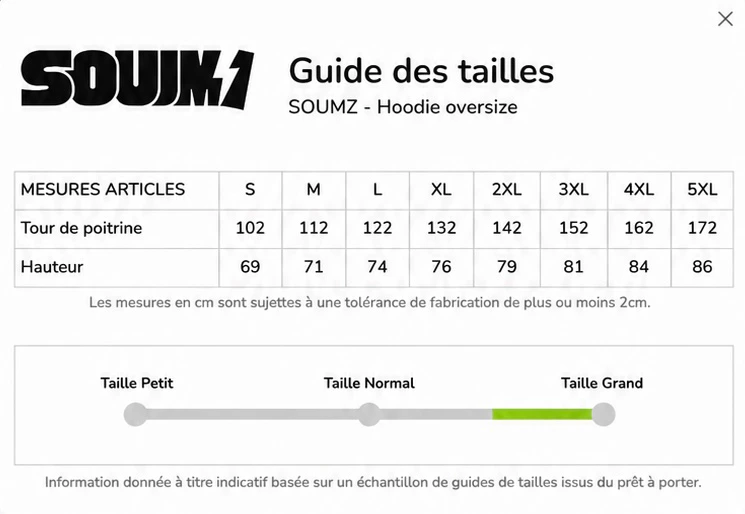 Guide des tailles — Sweat Oversize